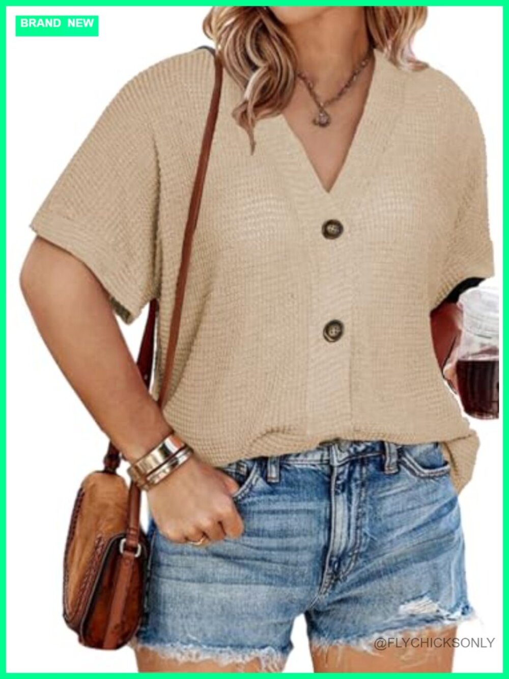 Plus Size Waffle Knit Button Down Shirt Short Sleeve V Neck Casual Top
